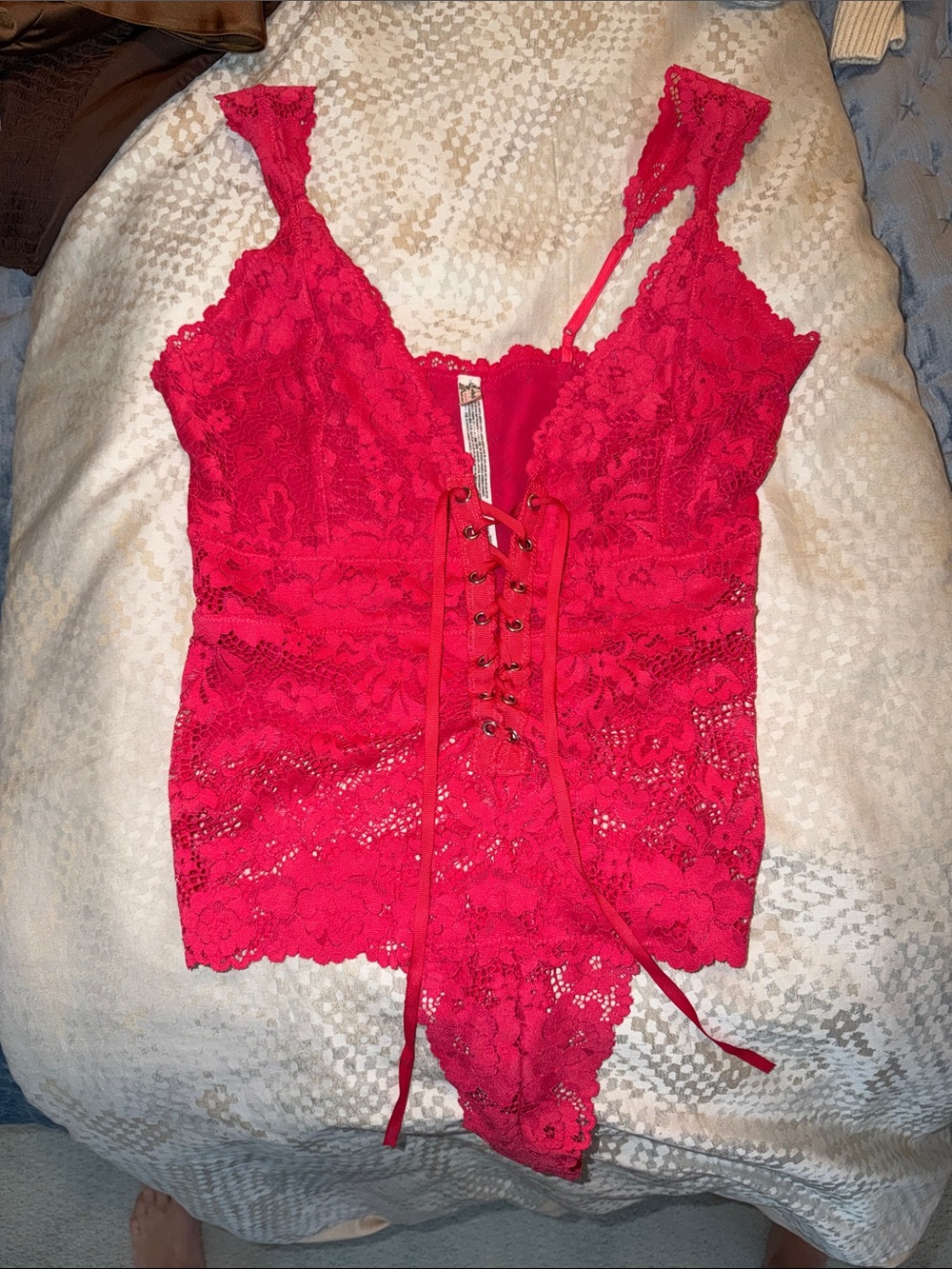 Free People Crimson Lace Corset Bodysuit